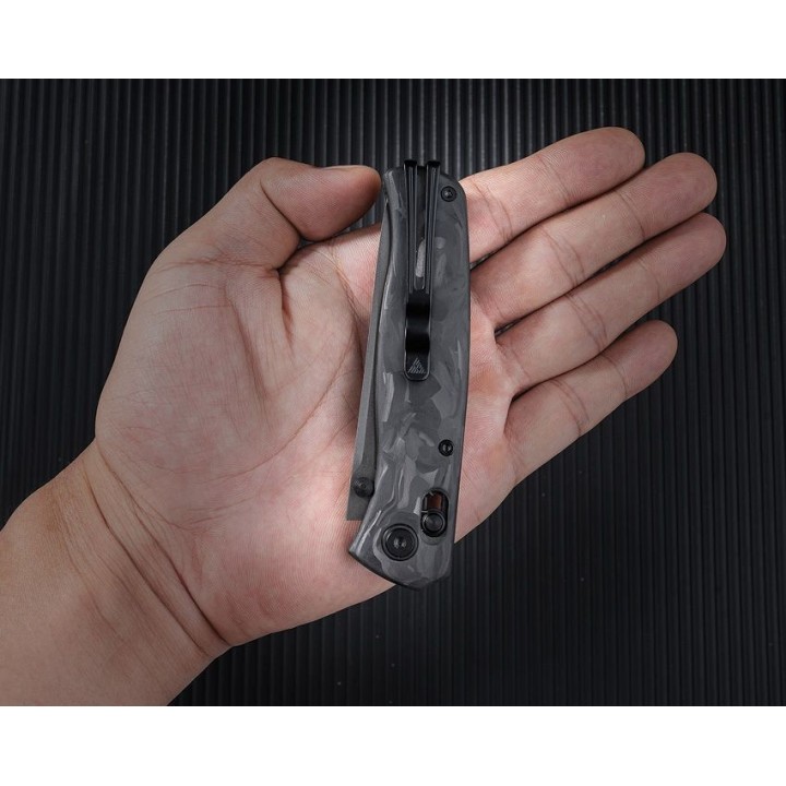 Couteau SRM Medal 255L-CB2 Lame Acier Laminé 140Cr Manche Fibre de Carbone Axis Lock Ambi Clip SRM255LFB2 - Livraison Gratuite