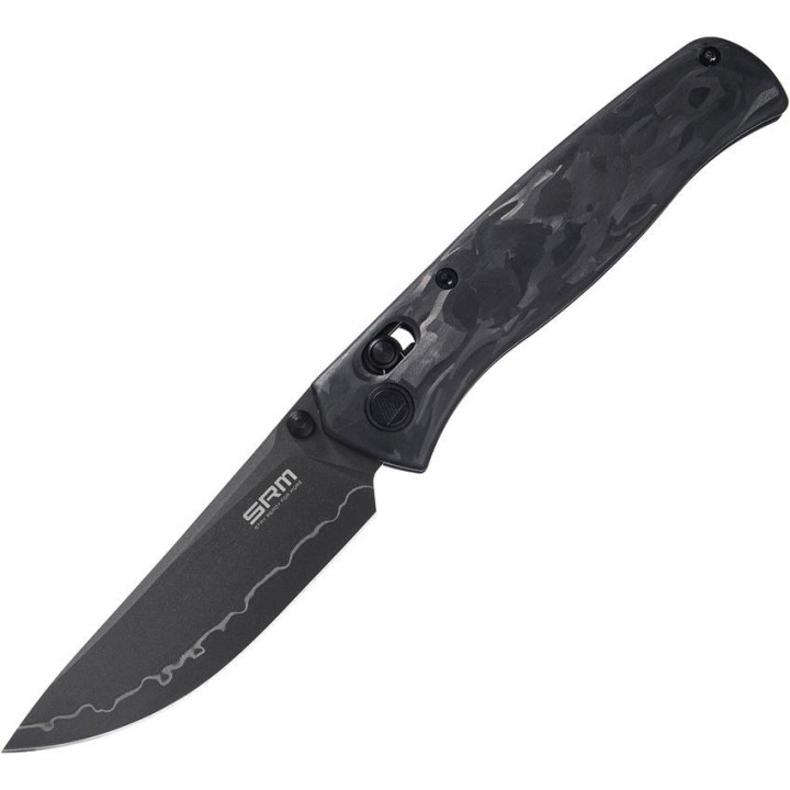 Couteau SRM Medal 255L-CB2 Lame Acier Laminé 140Cr Manche Fibre de Carbone Axis Lock Ambi Clip SRM255LFB2 - Livraison Gratuite