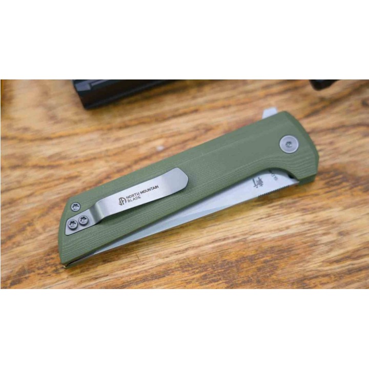 Couteau North Mountain Blade Lame TANTO Acier SLD-Magic San Mai Manche G10 Green Button Lock NMB2406G - Livraison Gratuite