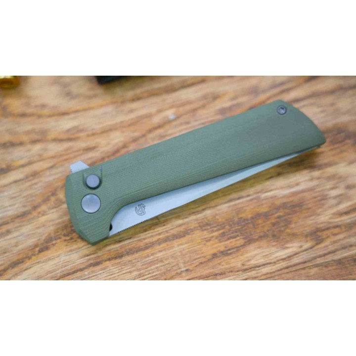Couteau North Mountain Blade Lame TANTO Acier SLD-Magic San Mai Manche G10 Green Button Lock NMB2406G - Livraison Gratuite