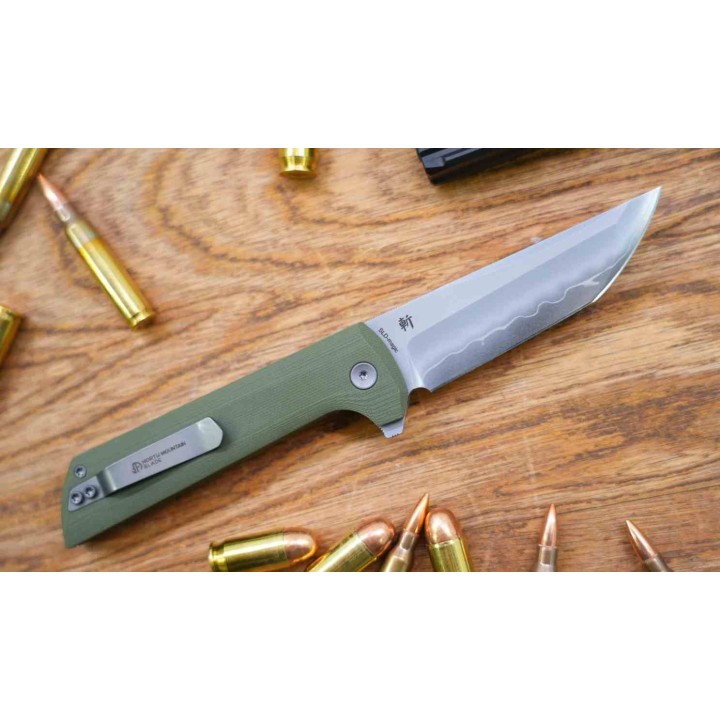 Couteau North Mountain Blade Lame TANTO Acier SLD-Magic San Mai Manche G10 Green Button Lock NMB2406G - Livraison Gratuite