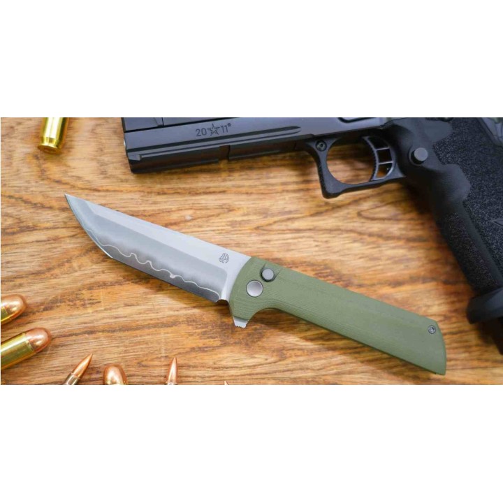 Couteau North Mountain Blade Lame TANTO Acier SLD-Magic San Mai Manche G10 Green Button Lock NMB2406G - Livraison Gratuite