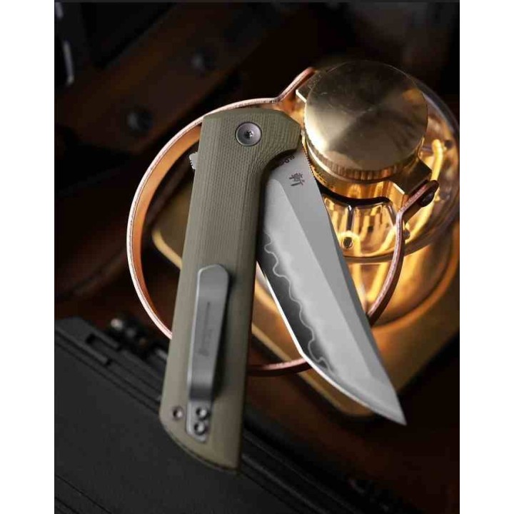 Couteau North Mountain Blade Lame TANTO Acier SLD-Magic San Mai Manche G10 Green Button Lock NMB2406G - Livraison Gratuite