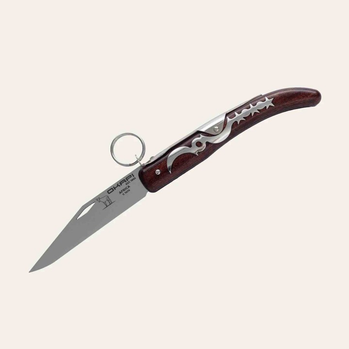 Couteau Okapi Lame Acier Carbone 1075 Manche Bois Système à Anneau South Africa KO02560- Livraison Gratuite