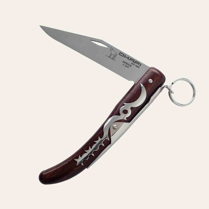 Couteau Okapi Lame Acier Carbone 1075 Manche Bois Système à Anneau South Africa KO02560- Livraison Gratuite