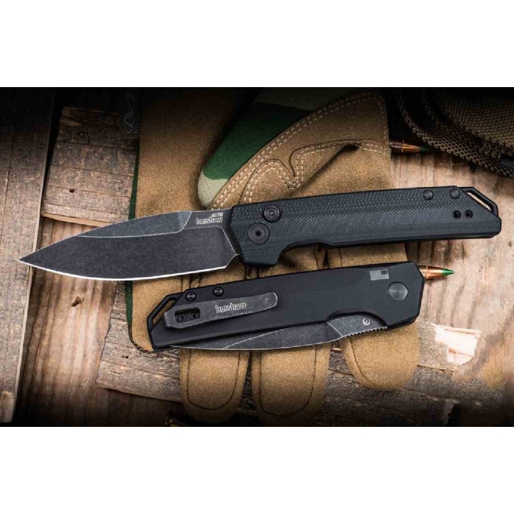 Couteau Automatique Kershaw Launch Iridium Lame Acier CPM-MagnaCut Manche G10/Alu Button Lock USA KS7038G10 - Livraison Gratuite