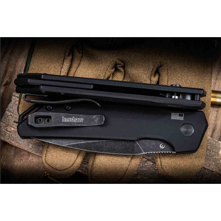 Couteau Automatique Kershaw Launch Iridium Lame Acier CPM-MagnaCut Manche G10/Alu Button Lock USA KS7038G10 - Livraison Gratuite