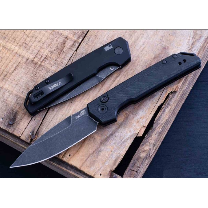 Couteau Automatique Kershaw Launch Iridium Lame Acier CPM-MagnaCut Manche G10/Alu Button Lock USA KS7038G10 - Livraison Gratuite