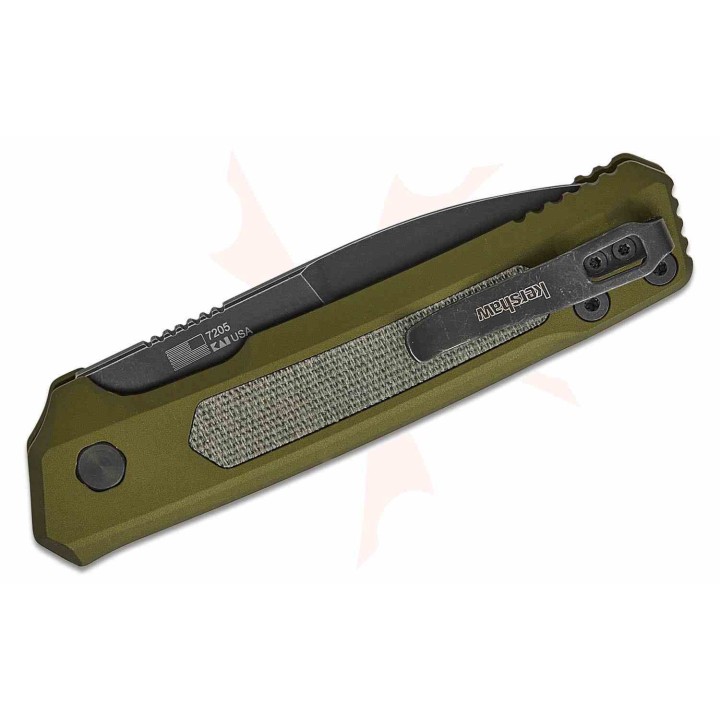 Couteau Automatique Kershaw Launch 22 Lame Acier CPM-MagnaCut Manche Green Alu/Micarta Button Lock USA KS7205 - Livraison Gratui
