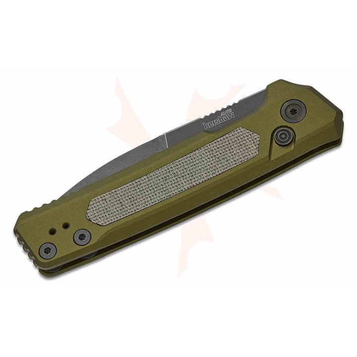 Couteau Automatique Kershaw Launch 22 Lame Acier CPM-MagnaCut Manche Green Alu/Micarta Button Lock USA KS7205 - Livraison Gratui