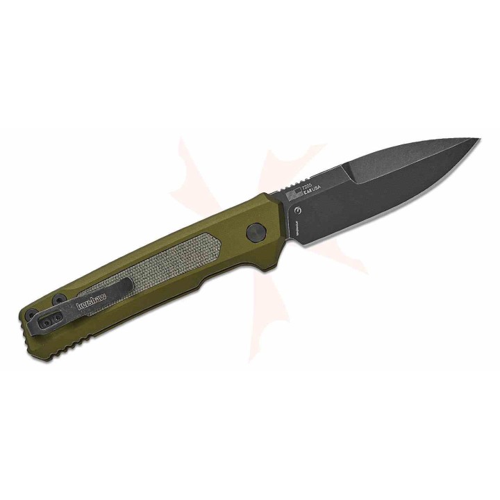 Couteau Automatique Kershaw Launch 22 Lame Acier CPM-MagnaCut Manche Green Alu/Micarta Button Lock USA KS7205 - Livraison Gratui