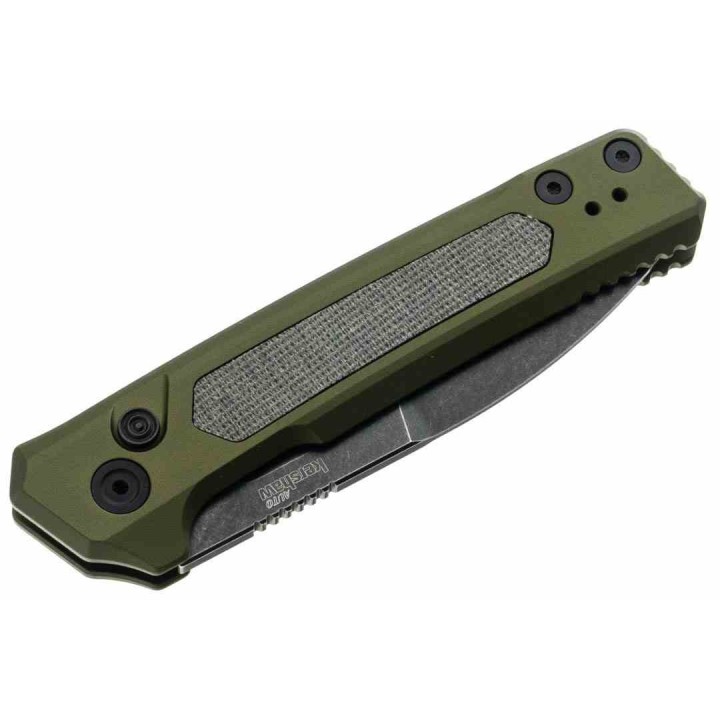 Couteau Automatique Kershaw Launch 22 Lame Acier CPM-MagnaCut Manche Green Alu/Micarta Button Lock USA KS7205 - Livraison Gratui