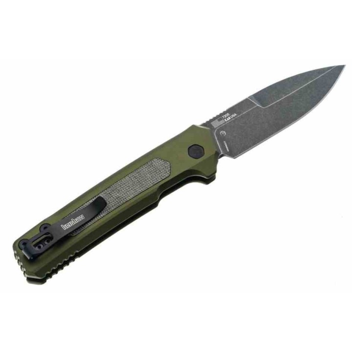 Couteau Automatique Kershaw Launch 22 Lame Acier CPM-MagnaCut Manche Green Alu/Micarta Button Lock USA KS7205 - Livraison Gratui