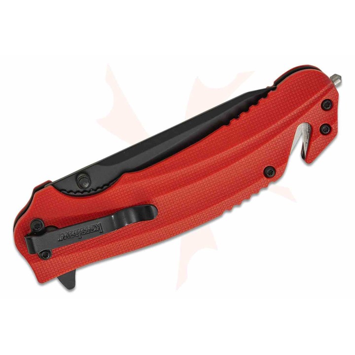 Couteau A/O Kershaw Barricade Lame Acier 8Cr13MoV Manche Orange GFN Coupe Ceintures Brise Vitres KS8650ST - Livraison Gratuite