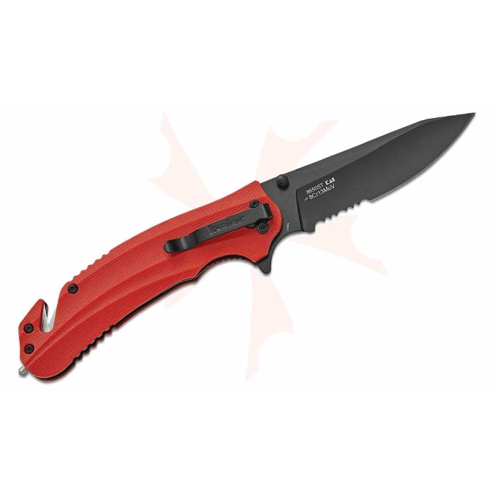 Couteau A/O Kershaw Barricade Lame Acier 8Cr13MoV Manche Orange GFN Coupe Ceintures Brise Vitres KS8650ST - Livraison Gratuite