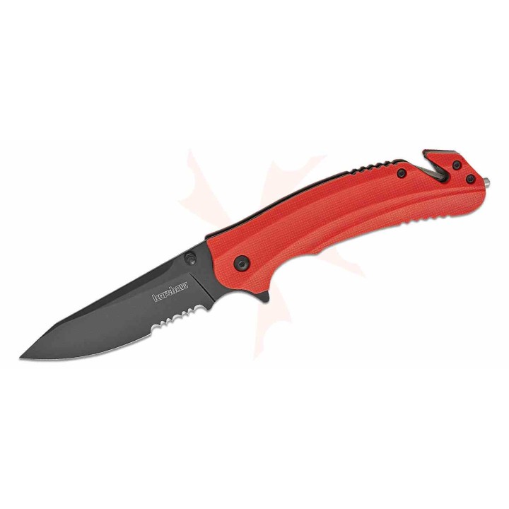 Couteau A/O Kershaw Barricade Lame Acier 8Cr13MoV Manche Orange GFN Coupe Ceintures Brise Vitres KS8650ST - Livraison Gratuite