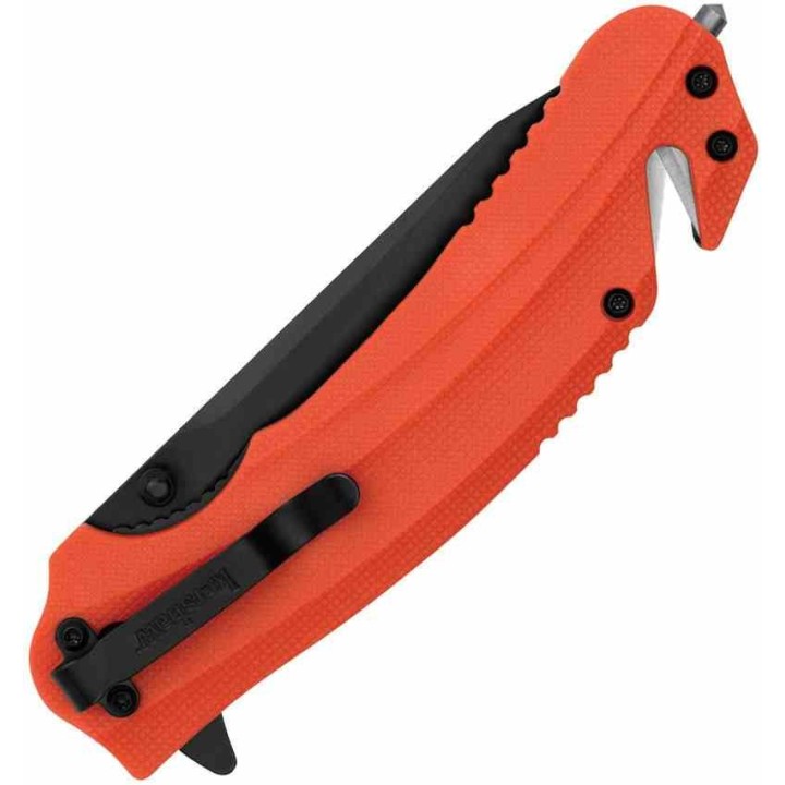 Couteau A/O Kershaw Barricade Lame Acier 8Cr13MoV Manche Orange GFN Coupe Ceintures Brise Vitres KS8650ST - Livraison Gratuite