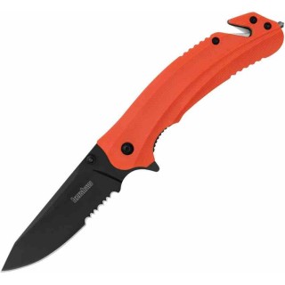 Couteau A/O Kershaw Barricade Lame Acier 8Cr13MoV Manche Orange GFN Coupe Ceintures Brise Vitres KS8650ST - Livraison Gratuite