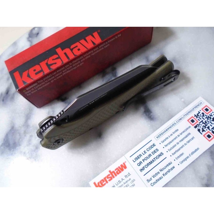 Couteau A/O Kershaw Dawnstar Lame Acier 8Cr13MoV Manche Olive GFN Liner Lock Clip KS1423OL - Livraison Gratuite