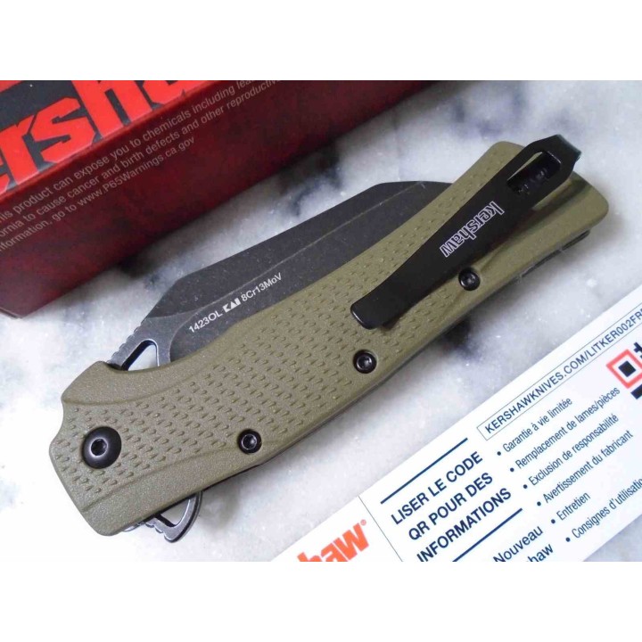 Couteau A/O Kershaw Dawnstar Lame Acier 8Cr13MoV Manche Olive GFN Liner Lock Clip KS1423OL - Livraison Gratuite