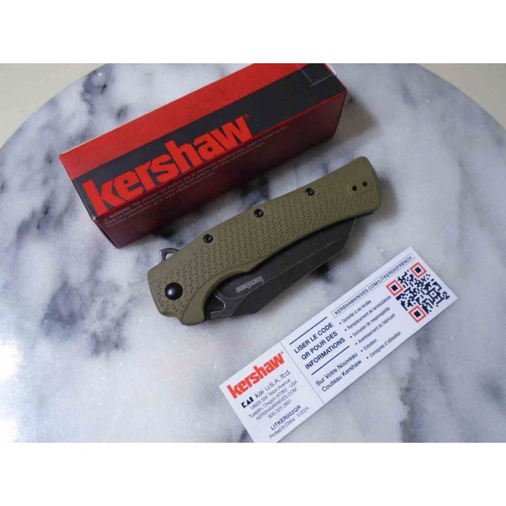 Couteau A/O Kershaw Dawnstar Lame Acier 8Cr13MoV Manche Olive GFN Liner Lock Clip KS1423OL - Livraison Gratuite