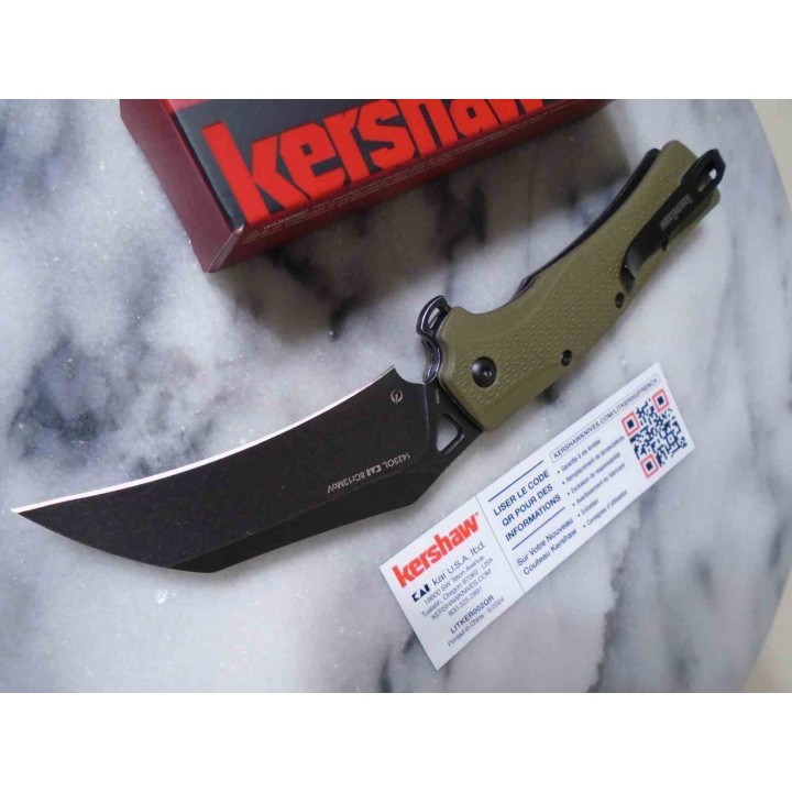 Couteau A/O Kershaw Dawnstar Lame Acier 8Cr13MoV Manche Olive GFN Liner Lock Clip KS1423OL - Livraison Gratuite