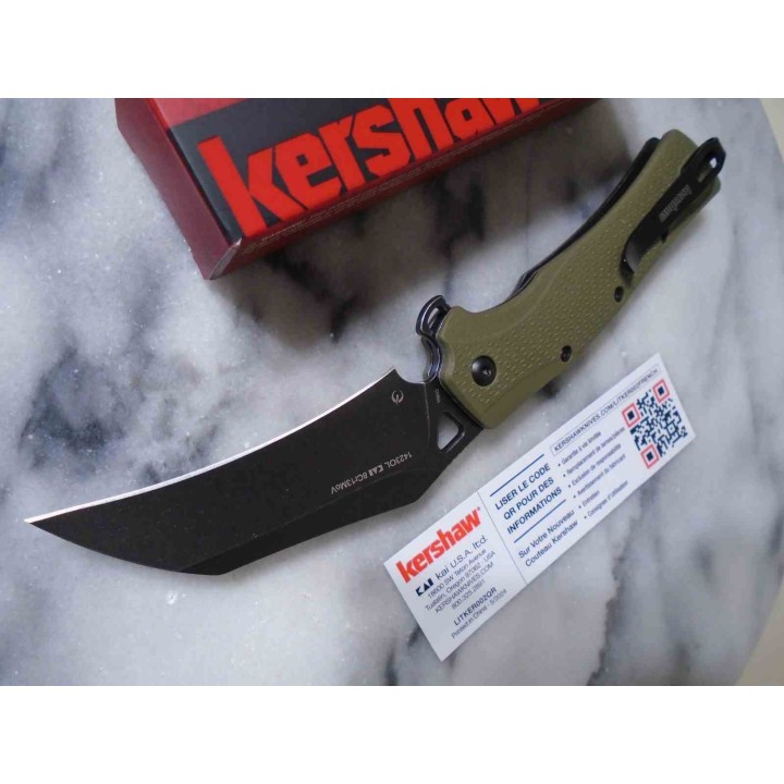 Couteau A/O Kershaw Dawnstar Lame Acier 8Cr13MoV Manche Olive GFN Liner Lock Clip KS1423OL - Livraison Gratuite