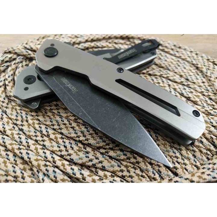 Couteau A/O Kershaw Flyby Lame Acier D2 Black Manche Acier Gris Frame Lock KS1404X - Livraison Gratuite