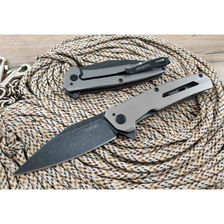 Couteau A/O Kershaw Flyby Lame Acier D2 Black Manche Acier Gris Frame Lock KS1404X - Livraison Gratuite