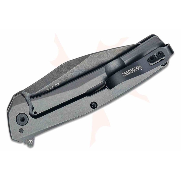 Couteau A/O Kershaw Flyby Lame Acier D2 Black Manche Acier Gris Frame Lock KS1404X - Livraison Gratuite