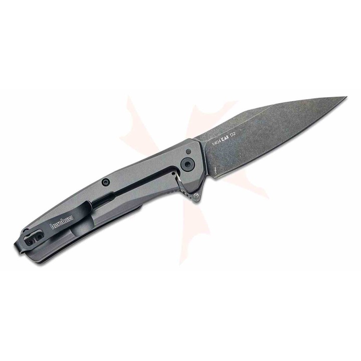 Couteau A/O Kershaw Flyby Lame Acier D2 Black Manche Acier Gris Frame Lock KS1404X - Livraison Gratuite
