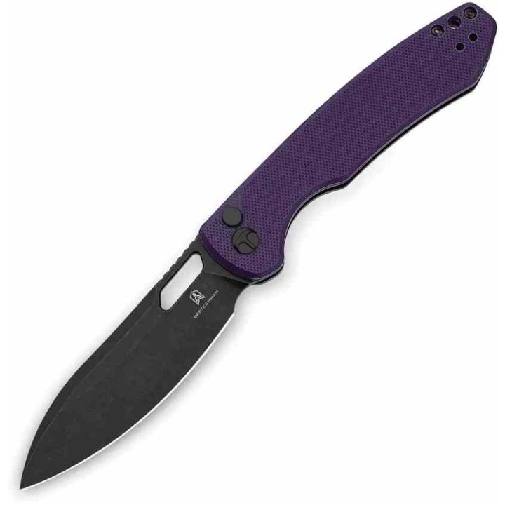 Couteau BESTECHMAN FIREBIRD Lame Acier D2 Acier D2 Manche Purple G10 Button Lock BTKMK05D - Livraison Gratuite