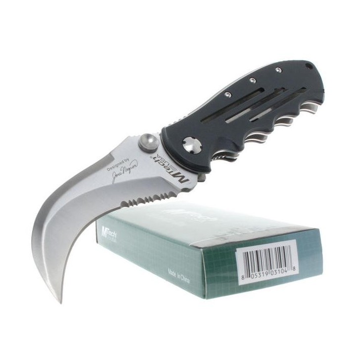 Couteau MTech Bear Claw Tactical Folding Pocket Knife Hawkbill Acier 440 Griffe Serrated M3640