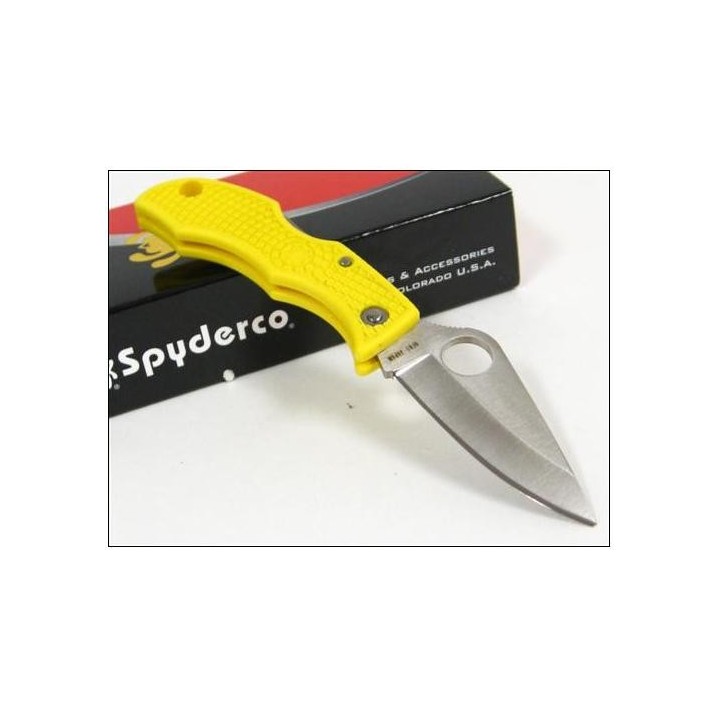 Couteau SPYDERCO LADYBUG 3 Yellow  SALT Acier H-1 Plain Made In Japan SCLYLP3