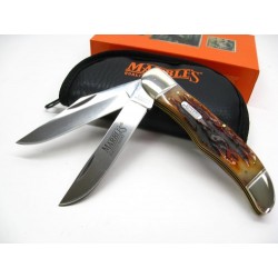 Couteau Marbles Folding Hunter 2 Lames Acier Carbone/Inox Manche Os Housse Collector MR118 - Livraison Gratuite