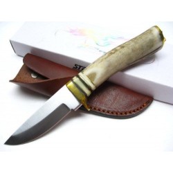 Couteau Steel Stag Whitetail Skinner Lame Acier Inox Manche Bois de Cerf Etui Cuir SS7003 - Livraison Gratuite