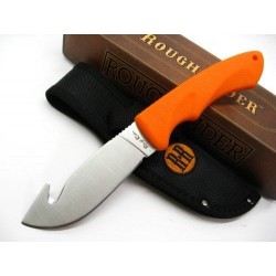 Couteau de Chasse à dépecer Guthook Lame Acier Inox Manche Abs Orange Etui Nylon RR1446 - Livraison Gratuite