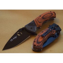 Couteau Elk Ridge Brown Wood Lame Acier Carbone/Inox Manche Bois/G-10 Linerlock ER566BPW - Livraison Gratuite