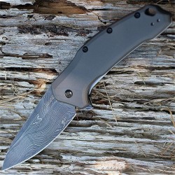 Couteau Kershaw Link Damas A/O Lame Acier Damas Manche Aluminium Made In USA KS1776GRYDAM - Livraison Gratuite