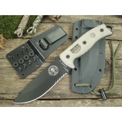 Couteau ESEE Model 5 Tactical Lame Acier Carbone 1095 Serr Manche Micarta Etui Kydex Made In USA ES5STG - Livraison Gratuite 