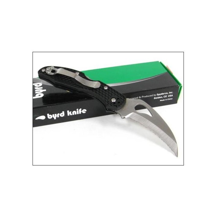 Couteau SPYDERCO BYRD HAWKBILL Black FRN HAWKBILL Serrated Acier 8Cr13Mov BY22SBK - Livraison Gratuite