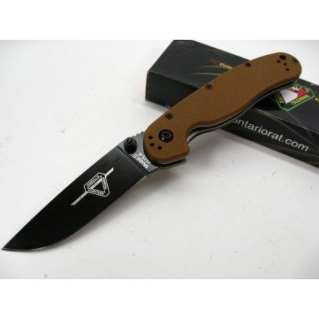 Couteau Ontario Rat II Lame Acier AUS-8 Black Manche FRN Coyote Brown ON8861CB - Livraison Gratuite