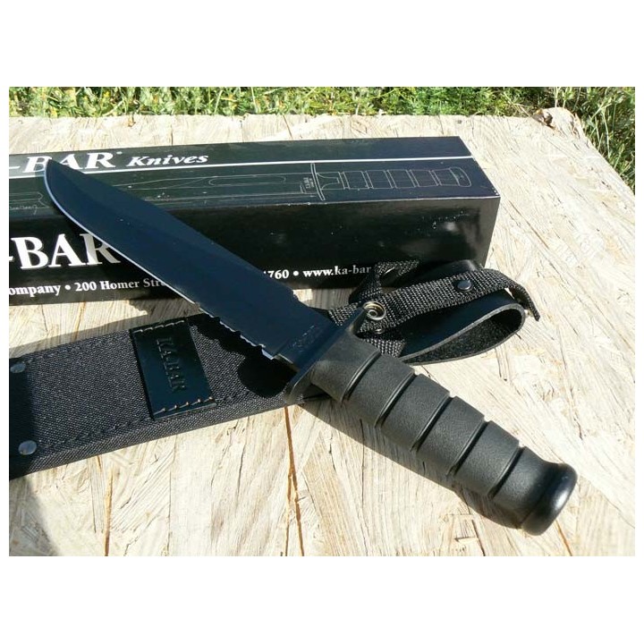 Ka-Bar Black Fighter Couteau de combat Acier 1095 Manche kraton Couteau KABAR made In USA KA1271 - Livraison Gratuite
