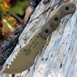 Couteau De Survie Tops Tom Brown Tracker Acier Carbone 1095 Manche Green Micarta Etui Kydex USA TPTBT04TAN - Livraison Gratuite