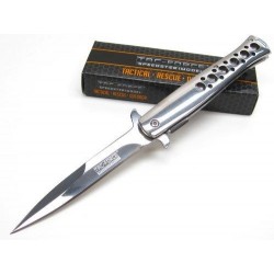 Couteau Stiletto Mafia Milano Tac Force A/O Lame Acier Carbone/Inox Manche Métal TF884CH - Livraison Gratuite