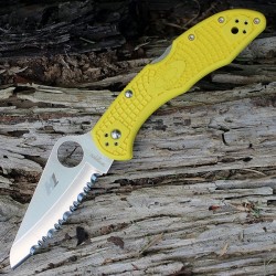 Couteau Spyderco SALT 2 Lame Acier H1 Serrat Manche Yellow Backlock Made In Japan SC88SYL2 - Livraison Gratuite