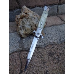 Couteau Stiletto Mafia Milano White A/O Lame Acier Inox Manche Abs Faàon Marbre CN300342WH - Livraison Gratuite