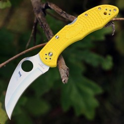 Couteau Spyderco Tasman Salt 2 Hawkbill Salt Lame Acier H1 Manche Yellow FRN Made Japan SC106PYL2 - Livraison Gratuite