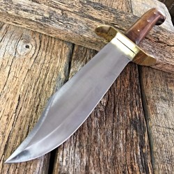 Couteau de Trappeur Bowie Alamo Lame Acier Carbone Manche Bois Etui Cuir PA2858 - Livraison Gratuite