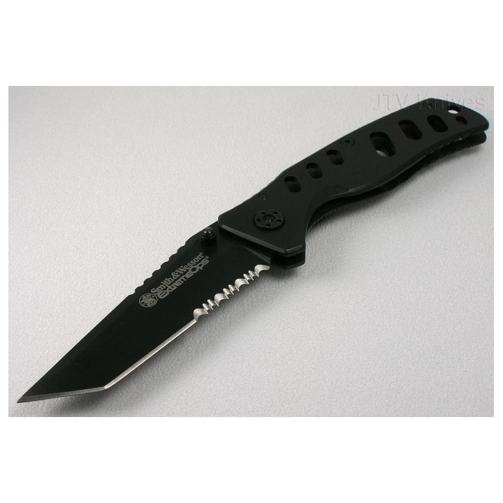 Couteau SMITH&WESSON S&W Extreme Ops Acier 440c Serrat  Cran d'arret Black tanto SW10HBS - LIVRAISON GRATUITE